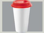 Coffee To Go Becher  porzellan roter deckel